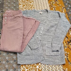 Cat & Jack Open Cardigan And Flare Jeans Set Pink And Gray Size 10-12